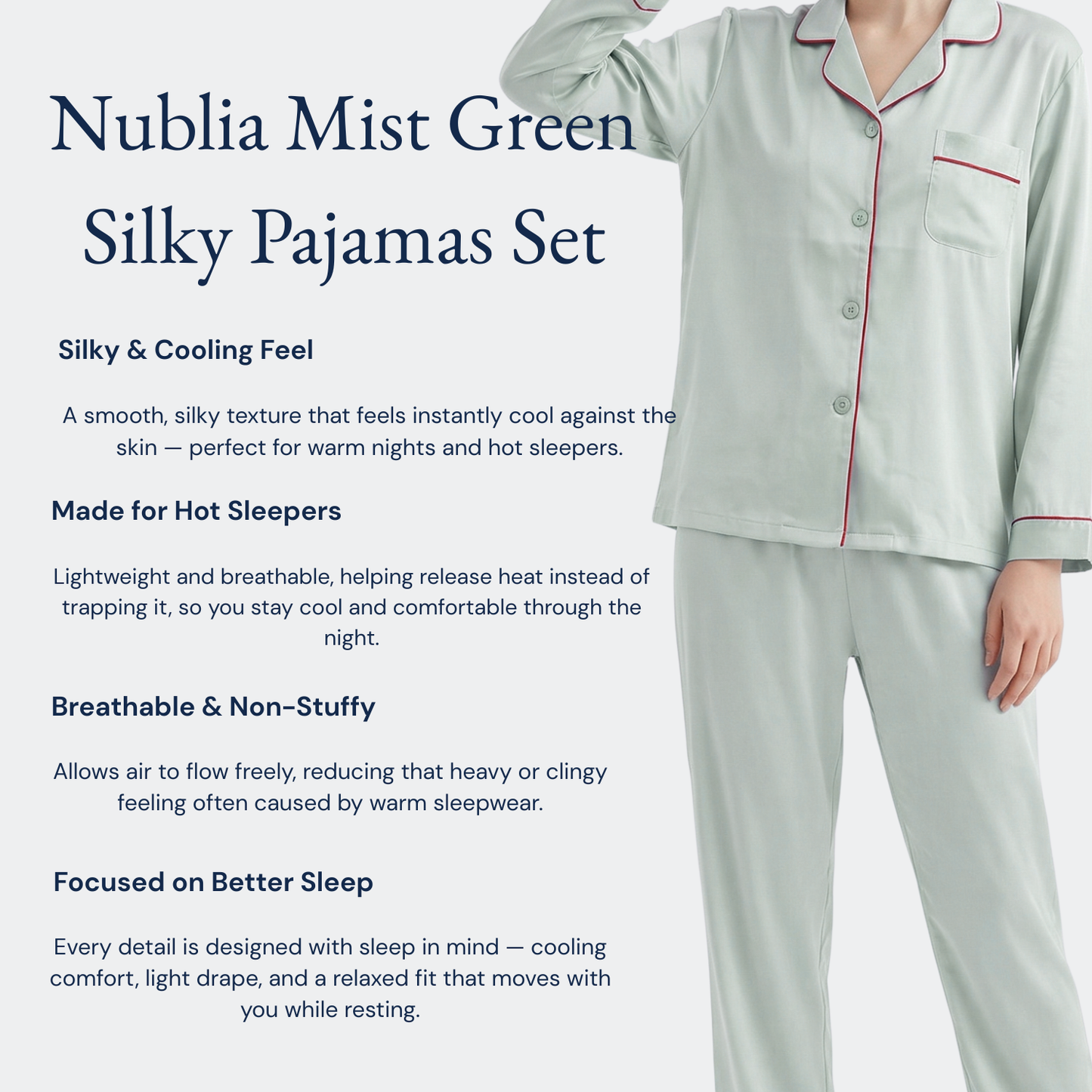 Nublia Mist Green Silky Pajama Set