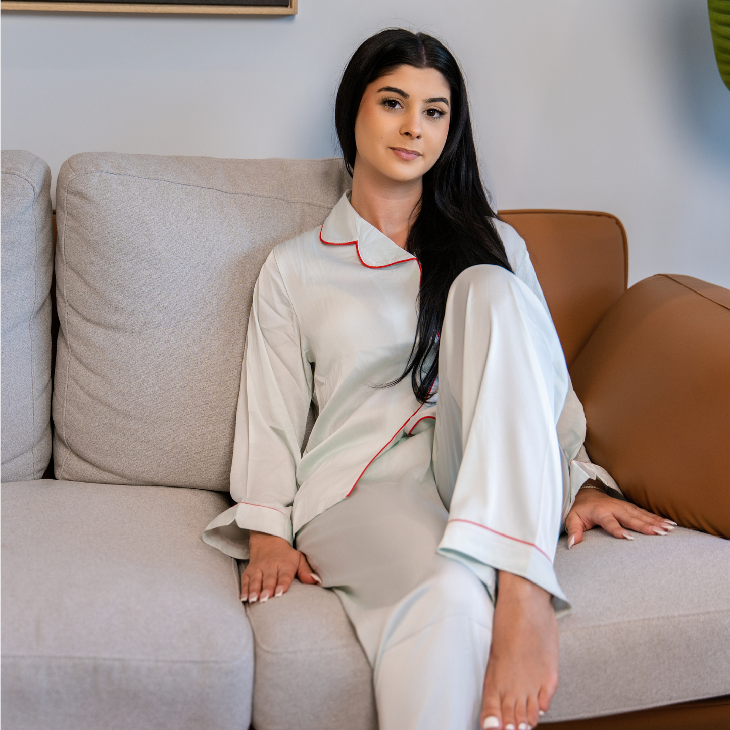 Nublia Mist Green Silky Pajama Set