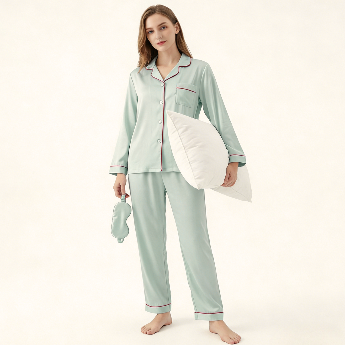 Nublia Mist Green Silky Pajama Set